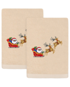 LINUM HOME TEXTILES LINUM HOME TEXTILES SET OF 2 CHRISTMAS SANTA'S SLED EMBROIDERED LUXURY TURKISH COTTON HAND TOWELS