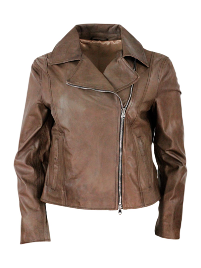 Barba Napoli Studded Jacket In Fine And Soft Nappa Leather With Zip Closure In Brown