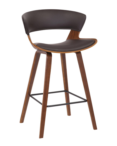 Armen Living Jagger Modern 26 Wood And Black Faux Leather Counter Height Barstool In Brown