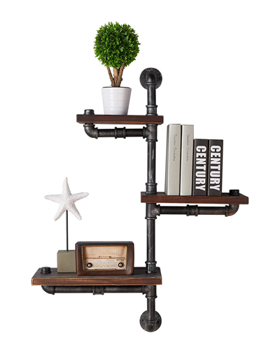 Armen Living 30 Orton Industrial Pine Wood Floating Wall Shelf In Grey