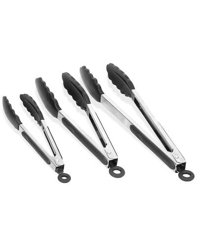 Fresh Fab Finds 3pc Steel Locking Food Tongs Set With Silicone Tips In Black
