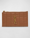 Saint Laurent Cassandre Ysl Ziptop Card Case In Quilted Smooth Leather In Fox