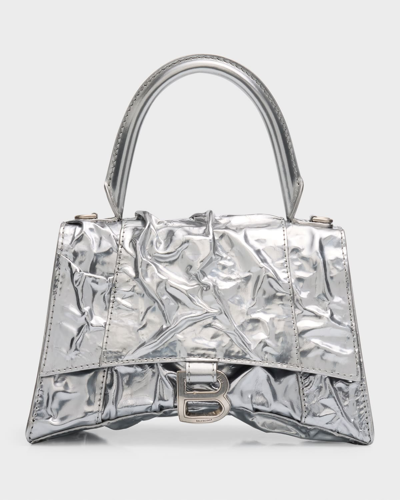 Balenciaga Hourglass Small Crushed-effect Bag In 8110 Silver