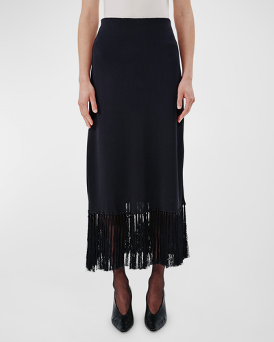 Another Tomorrow Fringe Hem Knit Maxi Skirt In Black