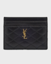Saint Laurent Ysl Quilted Leather Card Holder In Black