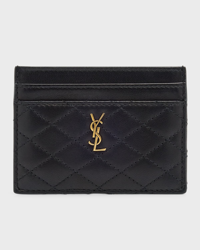 Saint Laurent Ysl Quilted Leather Card Holder In Black