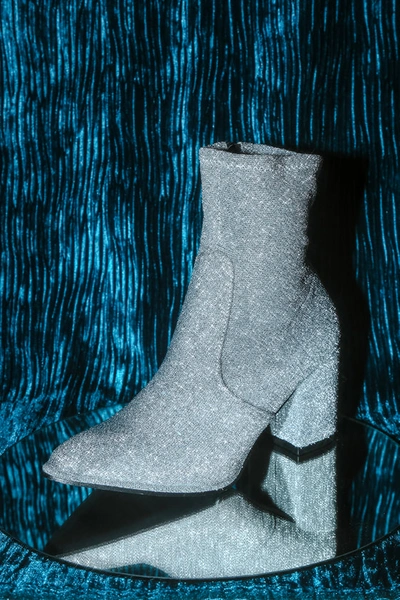 Lulus Viviyana Silver Sparkly Ankle Sock High Heel Boots