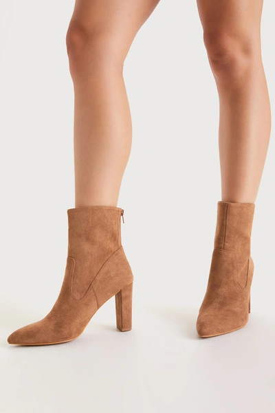Lulus Pheonixx Brown Suede Pointed-toe Ankle Booties