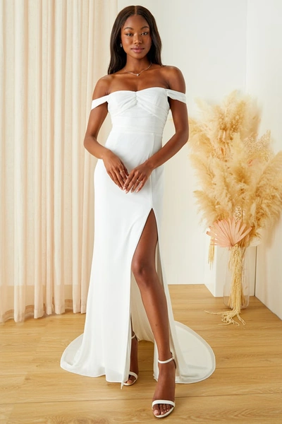 Lulus Excellent Elegance White Pleated Off-the-shoulder Maxi Dress