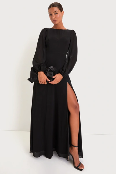 Lulus Prestigious Poise Black Backless Balloon Sleeve Maxi Dress