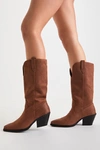 COCONUTS BY MATISSE BODHI SADDLE BROWN SUEDE POINTED-TOE WESTERN BOOTS