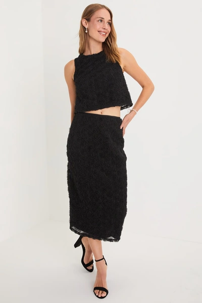 Lulus Luxurious Energy Black Tulle Rosette High Waisted Midi Skirt