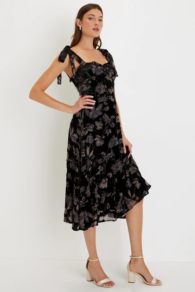 Lulus Sweetest Era Black Velvet Floral Burnout Tie-strap Midi Dress