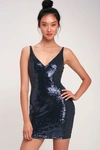 LULUS CHAMPAGNE SHOWERS NAVY BLUE SEQUIN BODYCON DRESS