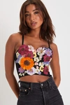 Lulus Flirty Icon Black 3d Floral Embroidered Bustier Tank Top In Black
