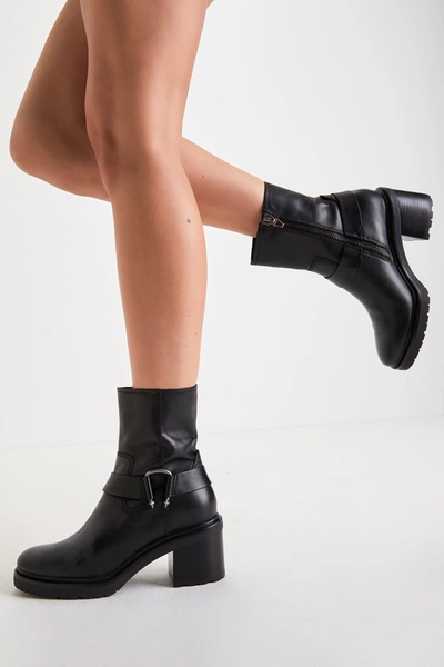 Dolce Vita Camros Black Leather Mid-calf Moto High Heel Boots