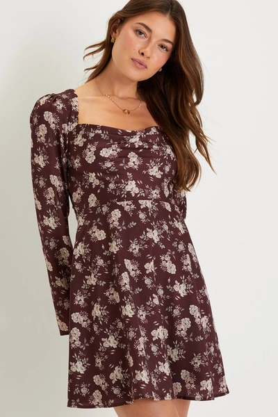 Lulus Sweetest Influence Burgundy Floral Cutout Long Sleeve Mini Dress