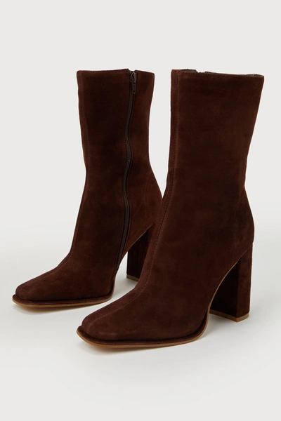 STEVE MADDEN LOCKWOOD BROWN SUEDE LEATHER MID-CALF BOOTS