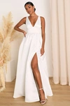 Lulus Blissfully Beloved Ivory Backless A-line Bow Maxi Dress In Ivory