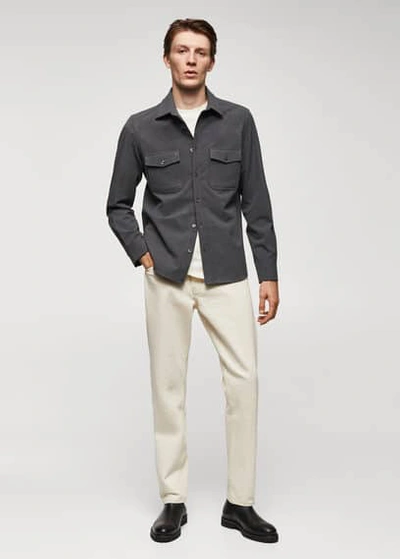 Mango Man Chest-pocket Cotton Overshirt Grey