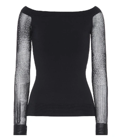Roland Mouret Stretch Top With Sheer Sleeves In Black