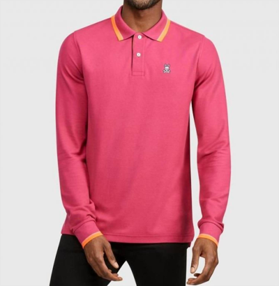 Psycho Bunny Long Sleeve Tipped Polo In Cranberry In Pink
