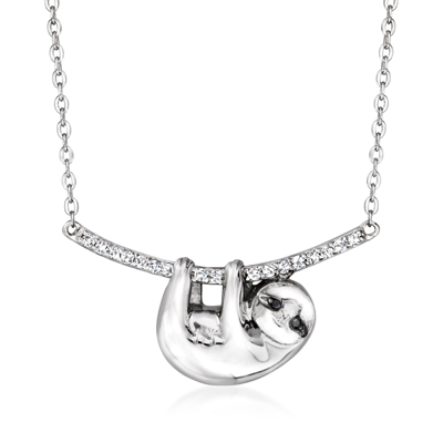 Ross-simons White And Black Diamond Sloth Necklace In Sterling Silver In Multi