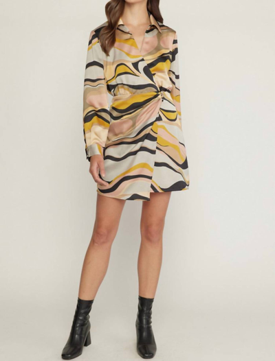 Entro Swirl Print V-neck Wrap Style Mini Dress In Grey Blush In Multi