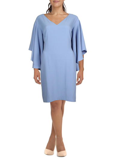 Lauren Ralph Lauren Womens Crepe Flutter Sleeve Shift Dress In Blue