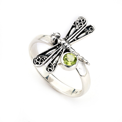 Samuel B Jewelry Sterling Silver Dragonfly Ring With Peridot Accent