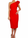 JOSEPH RIBKOFF ONE SHOULDER COCKTAIL DRESS IN LIPSTICK RED