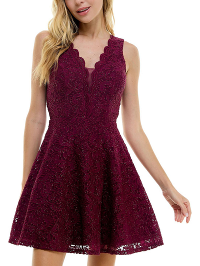 City Studio Juniors Womens Lace Short Cocktail And Party Dress In Pink