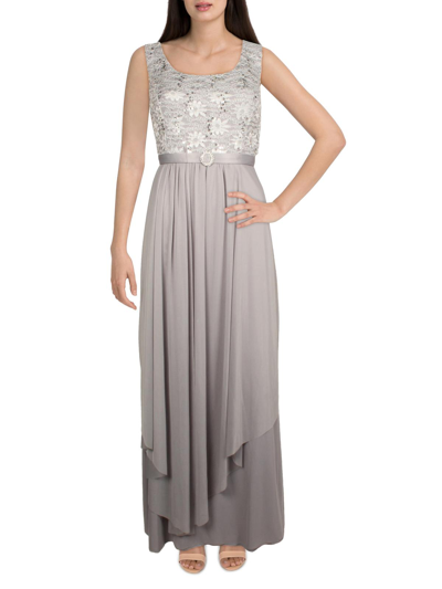 R & M Richards Womens Lace Sleeveless Formal Dress In Silver