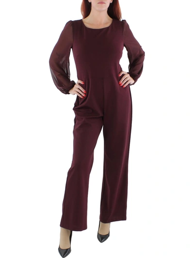 Connected Apparel Womens Scuba Sheer Boatneck Jumpsuit In Blue