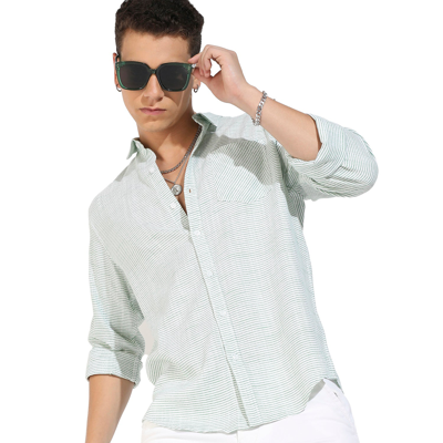 Campus Sutra Horizontal Chalk Striped Shirt In Green