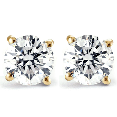 Pompeii3 2 Ct Round Diamond Studs In 14k Yellow Gold Screw Back Clarity Enhanced In Multi