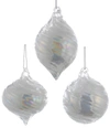 KURT ADLER 90MM GLASS PEARL BALL, ONION & FINIAL ORNAMENTS (3 ASSORTED)