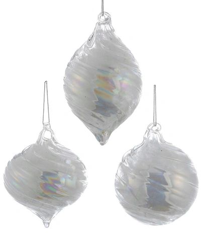 Kurt Adler 90mm Glass Silver Set Of 3 Ornaments In Multi