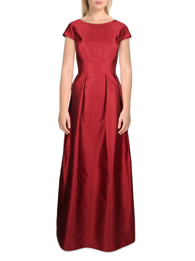 Alfred Sung V-neck Full Skirt Satin Maxi Dress In Red