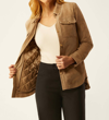 Ecru Suede Shirt Jacket With Zip Out Liner In Camel In Brown