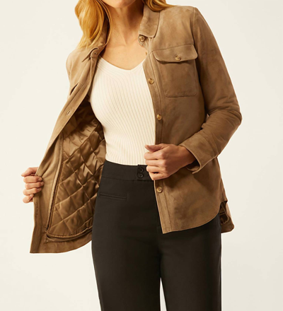 Ecru Suede Shirt Jacket W/zip Out Liner In Camel In Brown