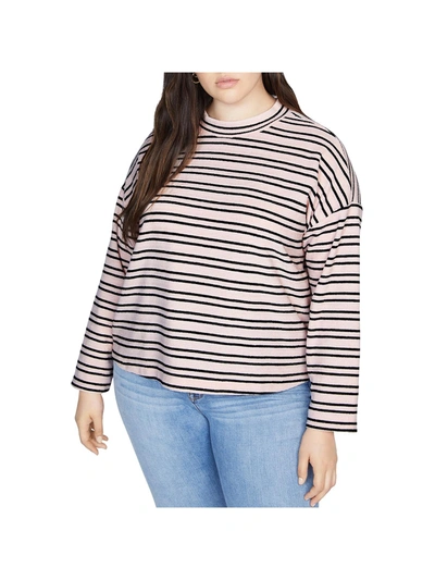 Sanctuary Plus Womens Striped Textured Mock Sweater In White