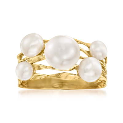 Ross-simons 4-7.5mm Cultured Pearl Multi-row Ring In 18kt Gold Over Sterling In Yellow