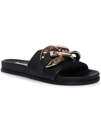 Steve Madden Delay Womens Faux Leather Embellished Slide Sandals In Black