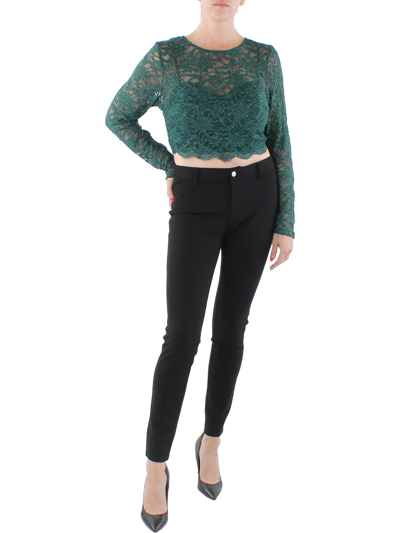 City Studio Juniors Womens Lace Glitter Cropped In Green