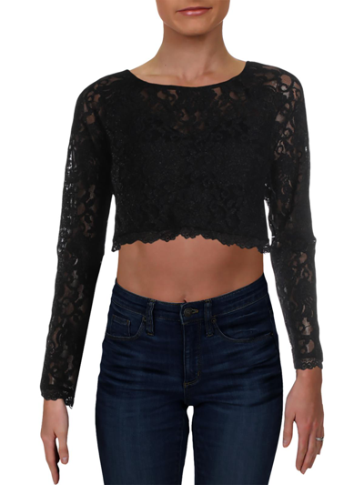 Sequin Hearts Juniors Womens Lace Glitter Crop Top In Black