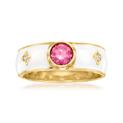 Ross-simons Pink Topaz Ring With Diamond Accents And White Enamel In 18kt Gold Over Sterling