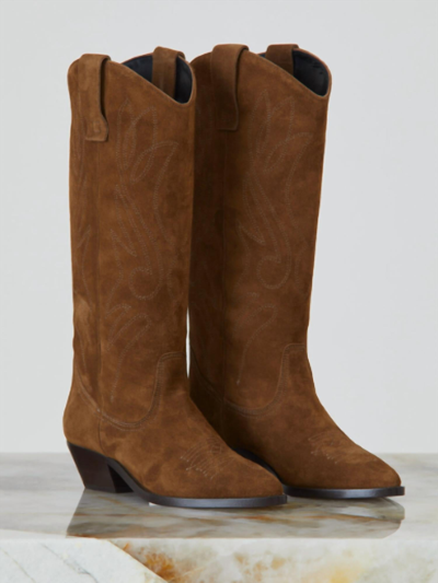 Closed Suede Cowgirl Boots In Dark Pecan In Brown