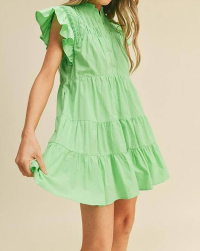 Merci Cotton Flutter Dress In Mint In Green