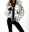 Sam Bungalow Glossy Cropped Puffer Jacket In Silver Foi